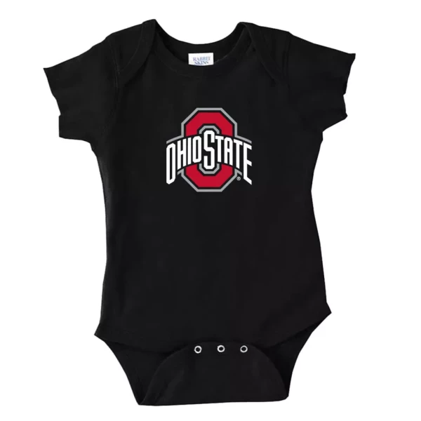 Black onesie with an ohio state spirit mark on the chest